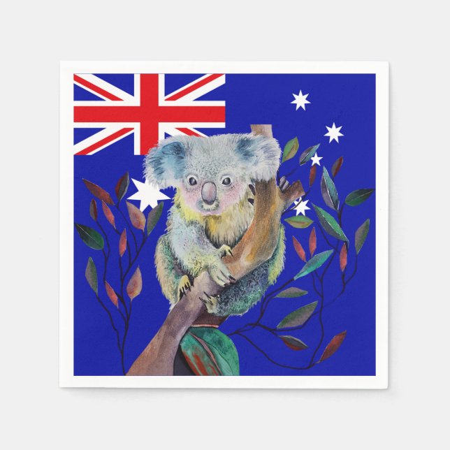 Koala watercolour gum tree Australian flag Napkins (Front)