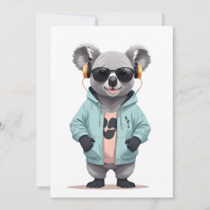 Koala Wearing Hoodie Funny Cool Animal Character Invitation