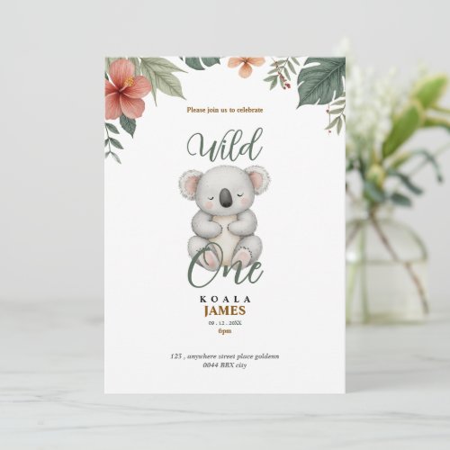 koala wild first birthday invitation