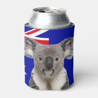 Koala with Australian Flag Background Can Cooler