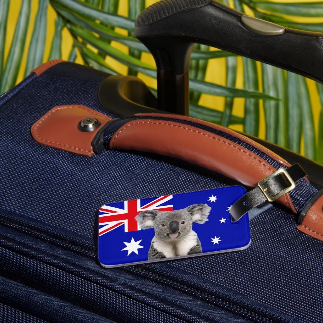 Koala with Australian Flag Background  Luggage Tag (Front Insitu 3)
