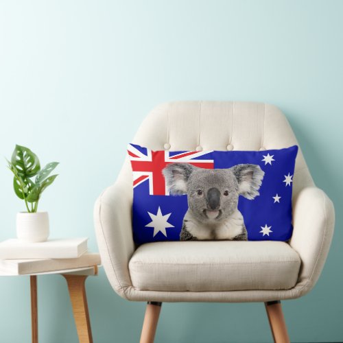 Koala with Australian Flag Background Lumbar Pillow