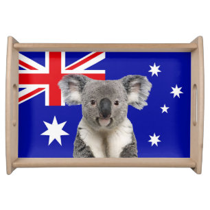 Koala with Australian Flag Background Serving Tray