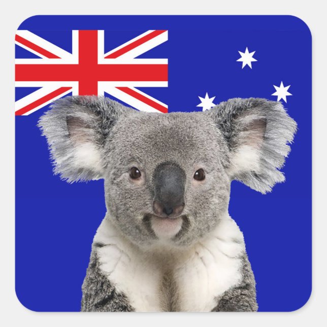 Koala with Australian Flag Background   Square Sticker (Front)