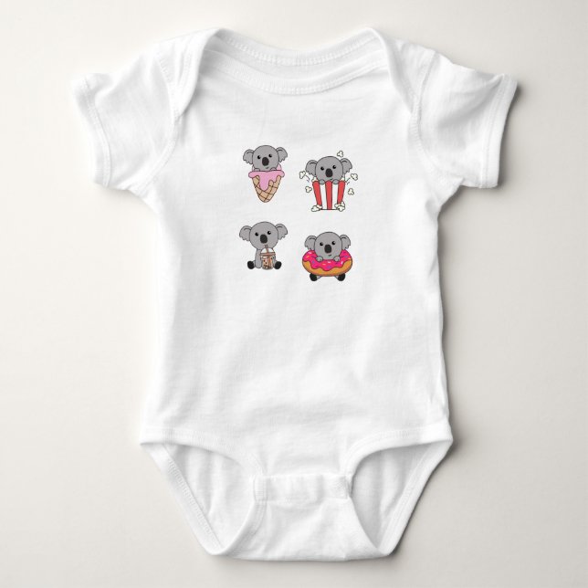 Koala With Candy Kawaii Koalas With Food Baby Bodysuit (Front)