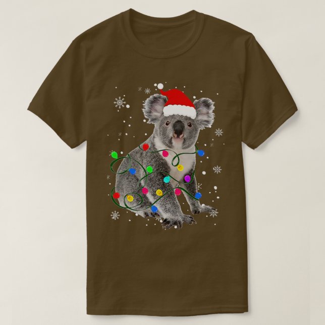 Koala With Christmas Lights Christmas Animals Koal T-Shirt (Design Front)