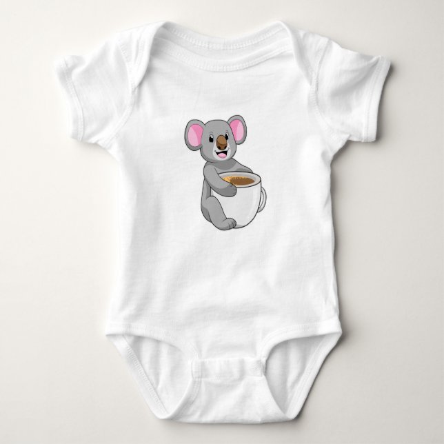 Koala with Coffee Cup Baby Bodysuit (Front)