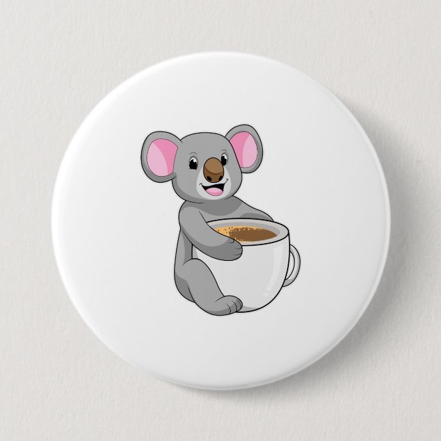 Koala with Coffee Cup Button (Front)