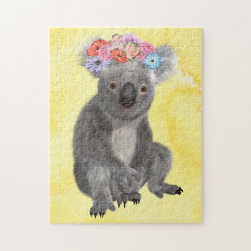 Koala with flowers spring watercolor art jigsaw puzzle