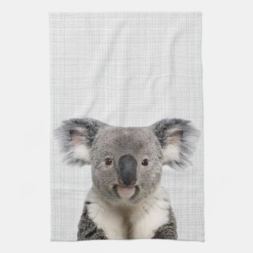 Koala with Gray Linen Background    Kitchen Towel