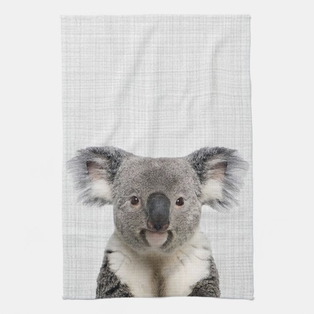 Koala with Gray Linen Background    Kitchen Towel (Vertical)