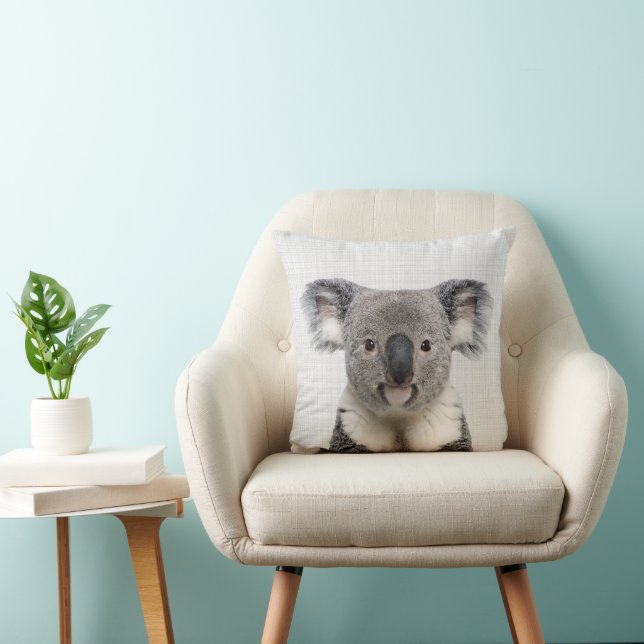 Koala with Gray Linen Background   Throw Pillow (Chair)