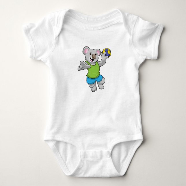 Koala with Handball Sports Baby Bodysuit (Front)