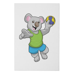 Koala with Handball Sports Faux Canvas Print