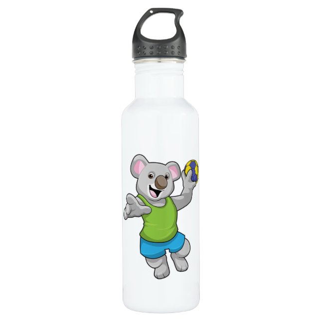Koala with Handball Sports Stainless Steel Water Bottle (Front)
