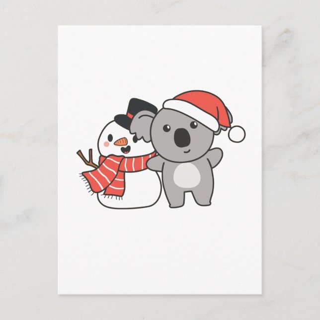 Koala With Snowman In Winter For Christmas Holiday Postcard (Front)