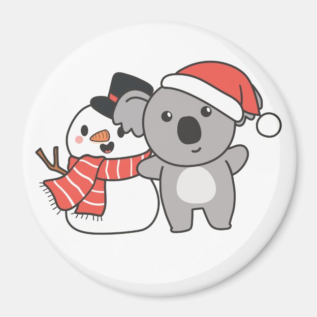 Koala With Snowman In Winter For Christmas Magnet (Front)