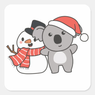 Koala With Snowman In Winter For Christmas Square Sticker