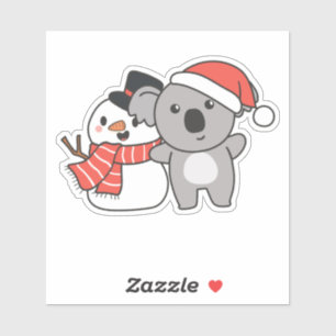 Koala With Snowman In Winter For Christmas Sticker