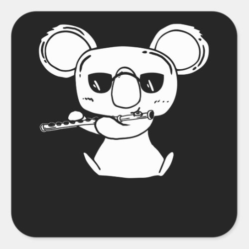 Koala With Transverse Flute Flutist Flute Player Square Sticker