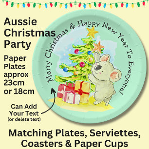 Koala with Tree, 9" Australian Christmas Party  Paper Plates