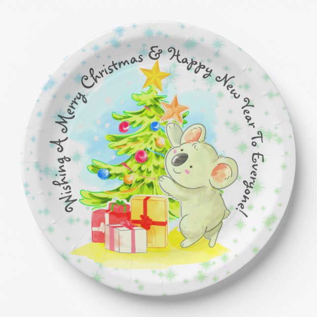 Koala with Tree 9" Australian Christmas Party  Paper Plates (Front)