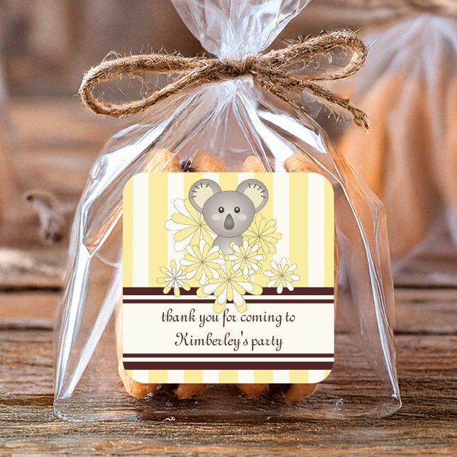 Koala Yellow Baby Shower / Birthday Favor Square Sticker (Creator Uploaded)