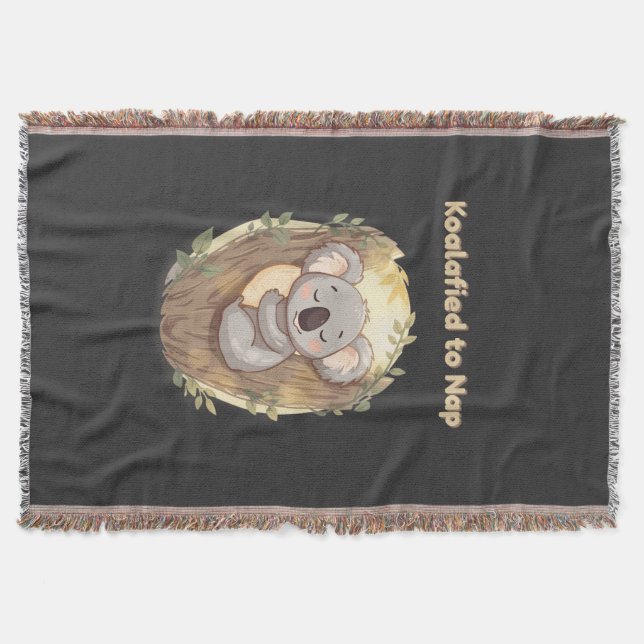 "Koalafied to Nap – Cute Sleepy Koala T-Shirt" Throw Blanket (Front)