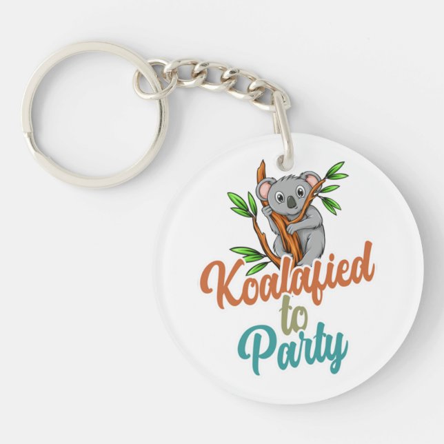 Koalafied to Party Qualified Pun Cute and Funny Ko Keychain (Front)