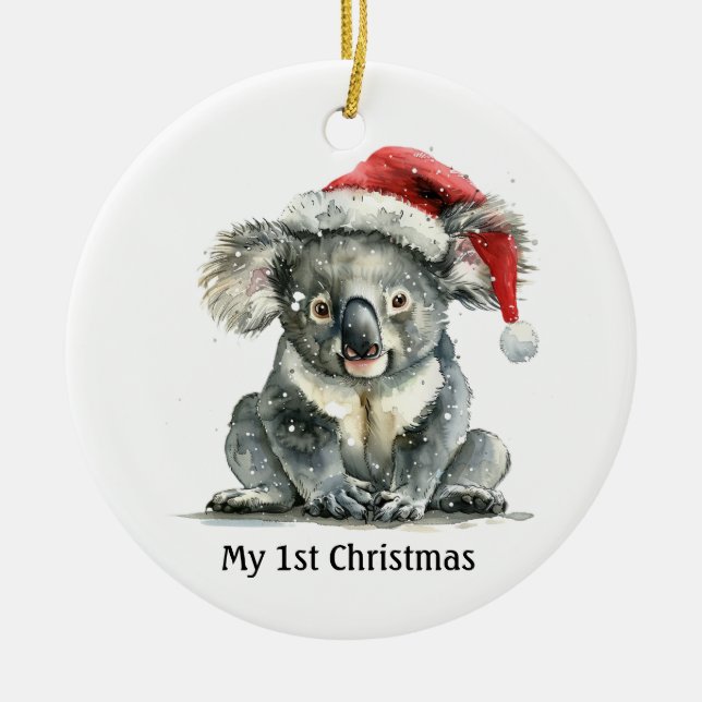 Koala's First Christmas Cuddles, custom Ceramic Ornament (Front)