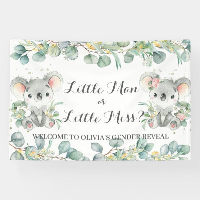 Koalas Greenery Gender Reveal Welcome Backdrop Banner (Horizontal)