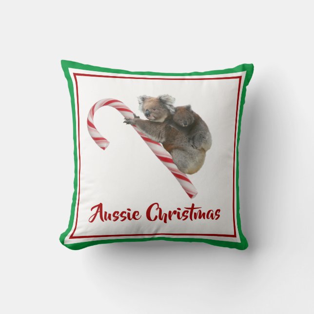 Koalas On Candy Cane Down Under  Throw Pillow (Front)