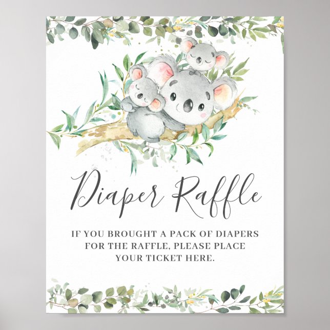 Koalas Twins Baby Shower Diaper Raffle Ticket Sign (Front)