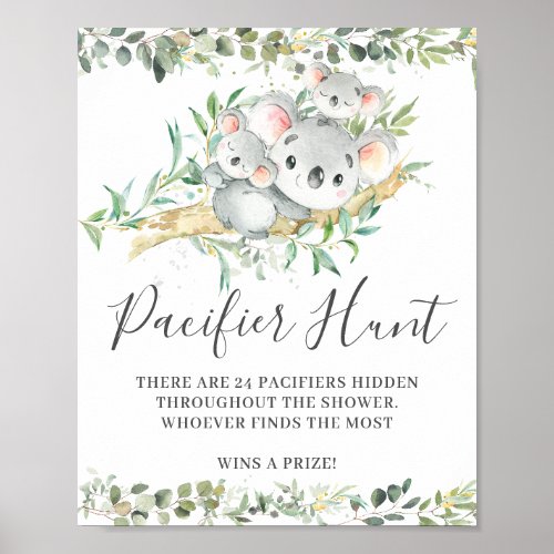 Koalas Twins Pacifier Hunt Baby Shower Game  Poster