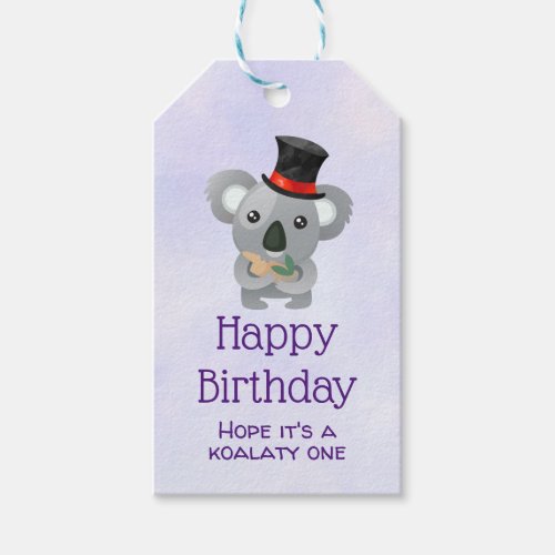 Koalaty Birthday Pun Cute Koala in Top Hat Gift Tags