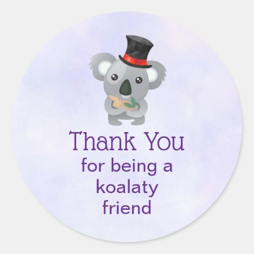 Koalaty Friend Pun Cute Koala in Top Hat Classic Round Sticker