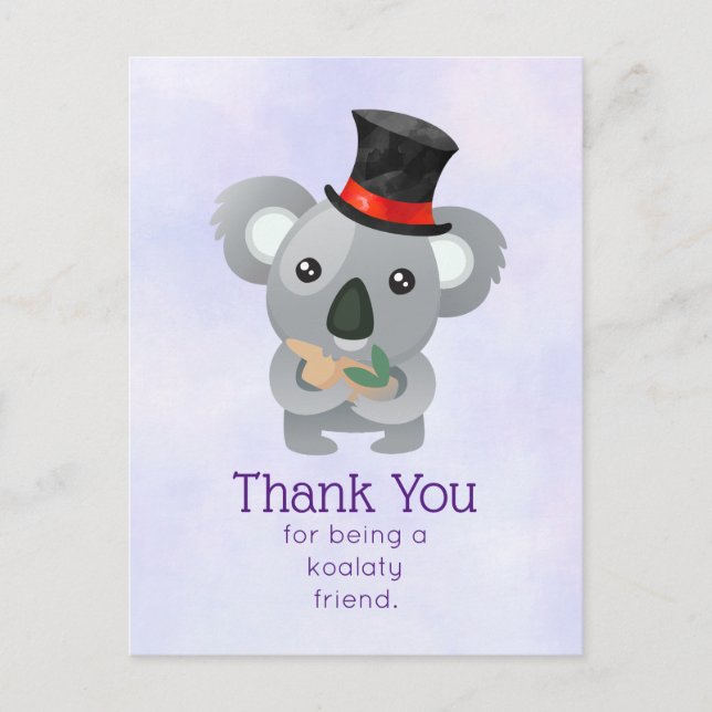 Koalaty Friend Pun Cute Koala in Top Hat Postcard (Front)