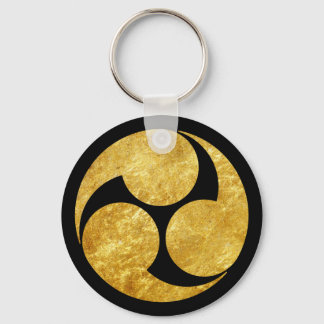 Kobayakawa Mon Japanese clan faux gold on black Keychain
