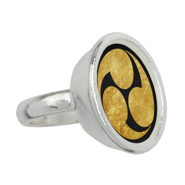 Kobayakawa Mon Japanese clan faux gold on black Ring (Side)