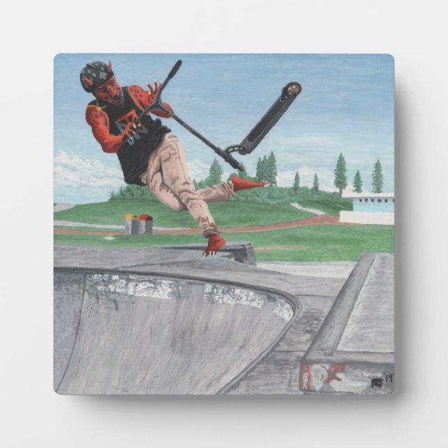 Kobold Kick Scooter Trick Fantasy Art Photo Plaque (Front)