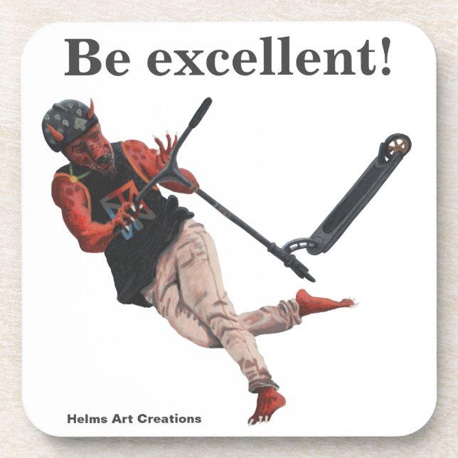 Kobold Kick Scooter Trick Fantasy Plastic Coasters (Front)