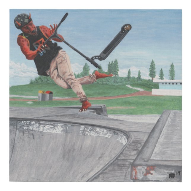 Kobold Scooter Trick Fantasy Art Faux Canvas Print