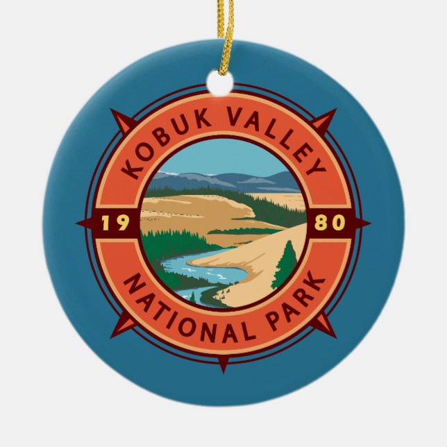 Kobuk Valley National Park Retro Compass Emblem Ceramic Ornament (Front)