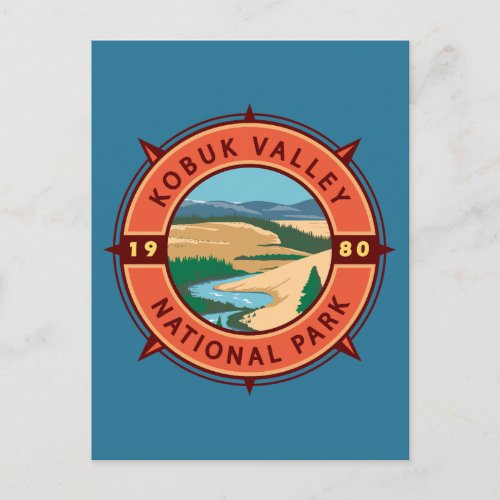 Kobuk Valley National Park Retro Compass Emblem Postcard