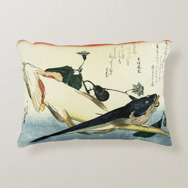 Kochi (Bartail Flathead) Hiroshige's Japanese Fish Accent Pillow (Front)
