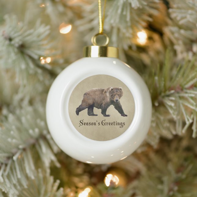 Kodiak Bear Ceramic Ball Christmas Ornament (Tree)