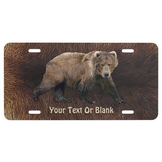 Kodiak Bear On Caribou Fur License Plate (Front)