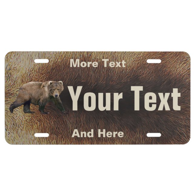Kodiak Bear On Caribou Fur License Plate (Front)