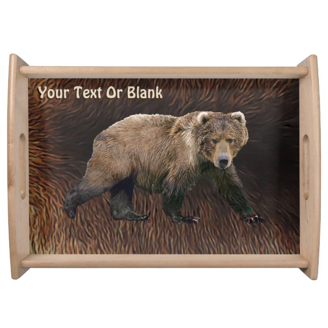 Kodiak Bear On Caribou Fur Serving Tray (Front)