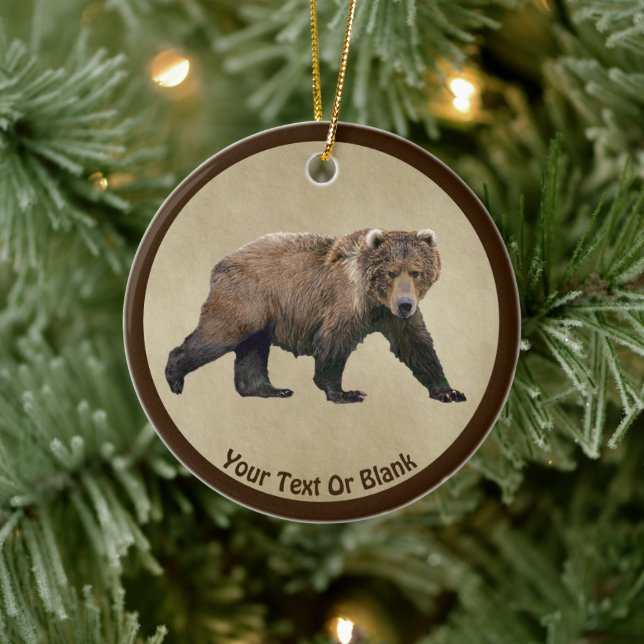 Kodiak Bear On Old Paper Ceramic Ornament (Tree)